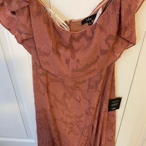 Lulu’s Love Bliss Rose Pink Floral Jacquard Off-the-Shoulder Maxi Dress